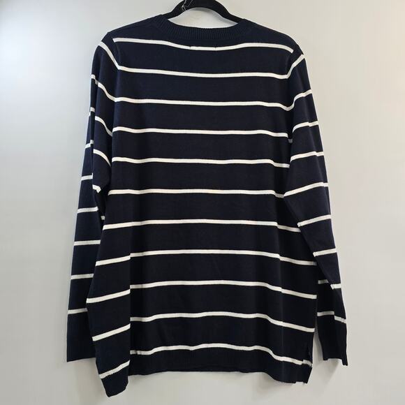 Women's Navy White Stripe Sweater Plus 1X Minimalist Soft Cozy Winter Layering - Picture 2 of 7
